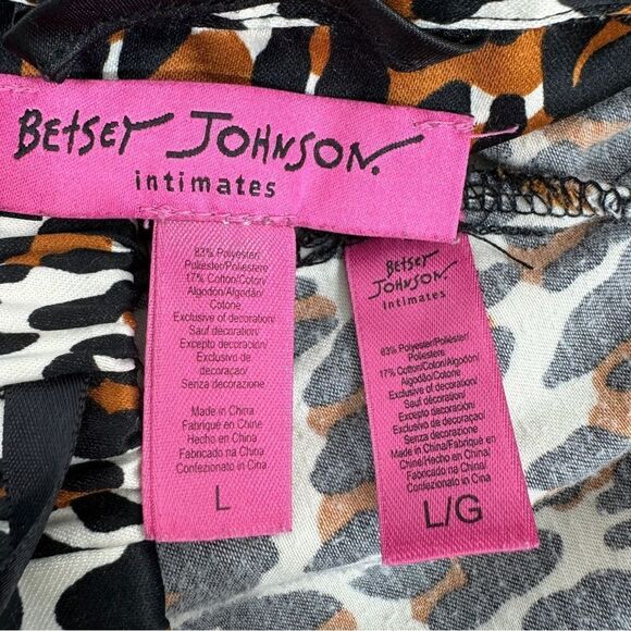 Betsy Johnson Leopard Print Sateen Flannel Pajama Set Brown Black Large - Picture 7 of 11